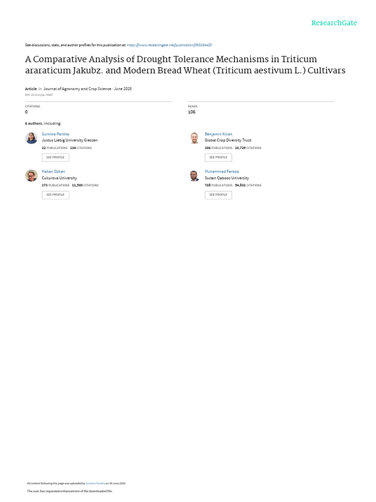 Drought Tolerance in Wheat Cultivars | PDF | Antioxidant | Reactive ...