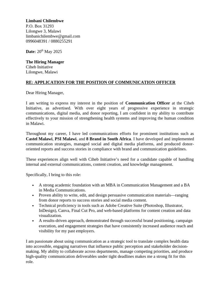Communication Officer Application Letter | PDF | Communication | Brand