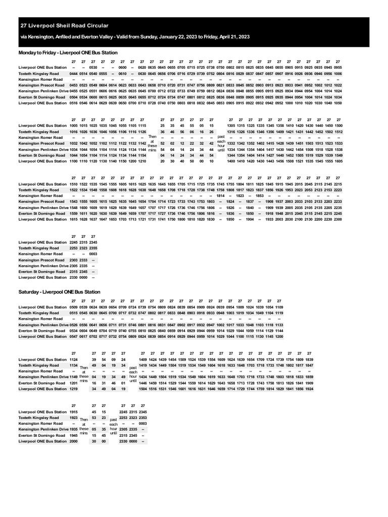 Liverpool 27 Bus Route Timetable | PDF