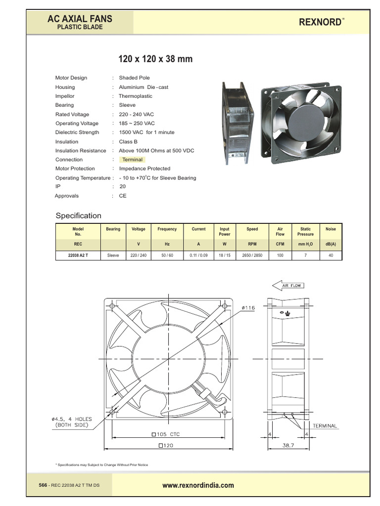 REC 22038 A2 T Fan Specifications | PDF
