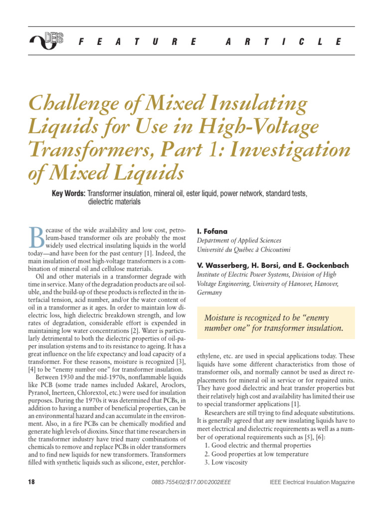 Mixed Insulating Liquids for Transformers | PDF | Polychlorinated ...