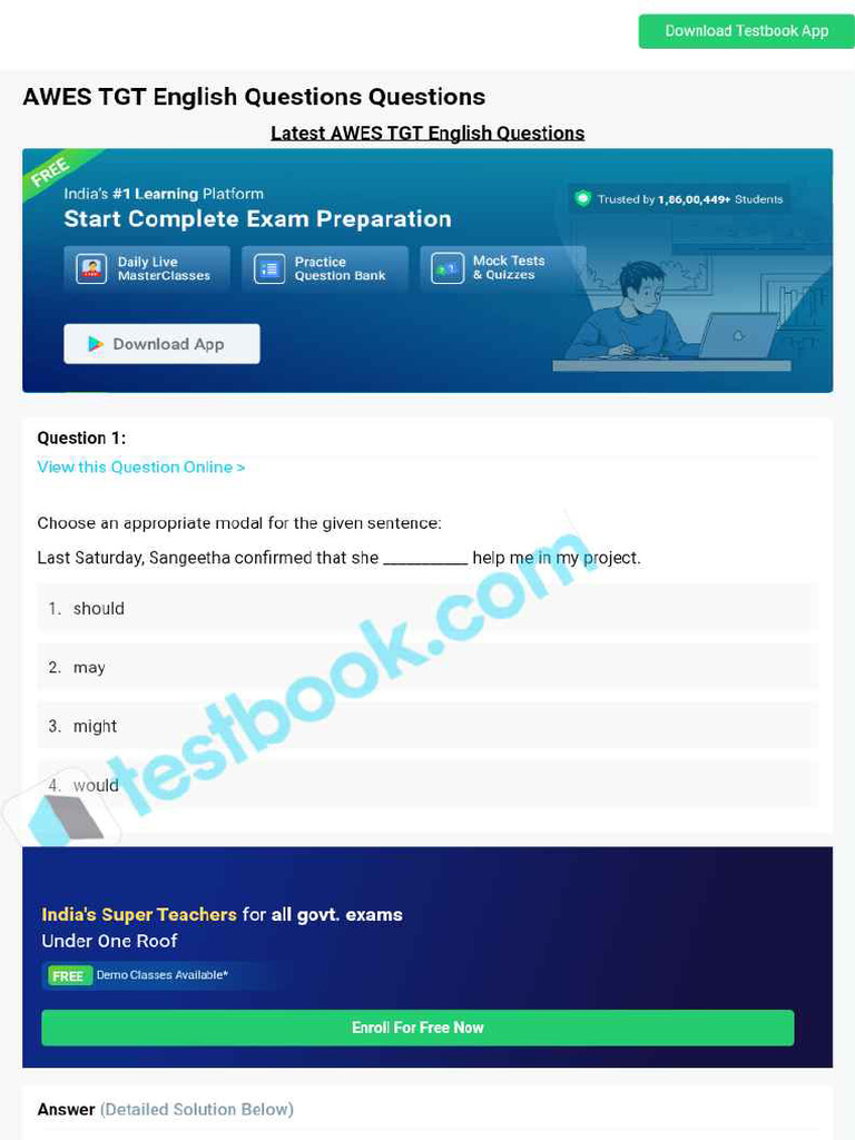 Awes TGT English Questions 66f30eeee632ba64ffb710e4 | PDF