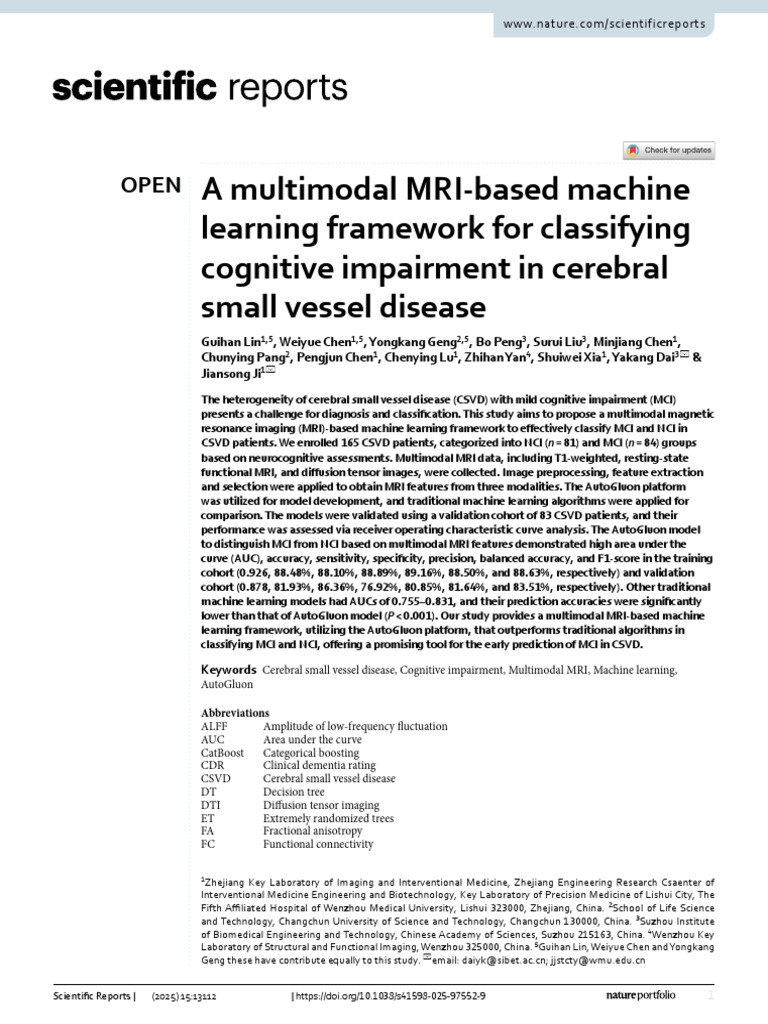 MRI Machine Learning for CSVD Cognitive Impairment | PDF | Receiver ...