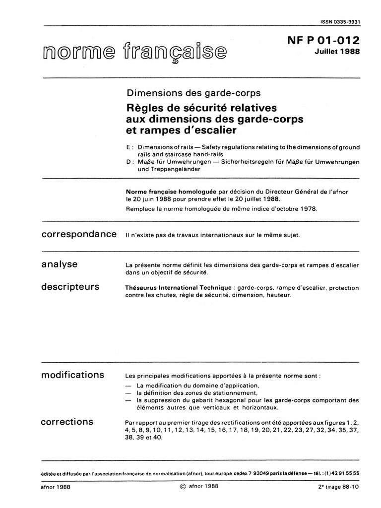 NF P 01-012 Garde Corp | PDF