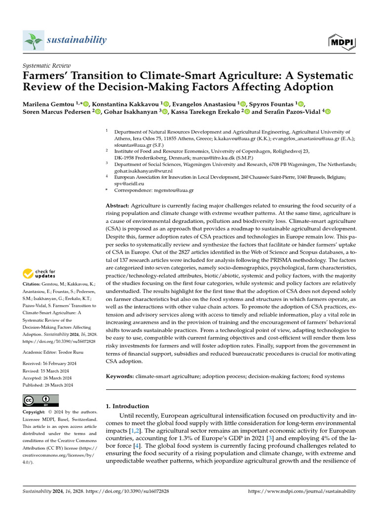 Sustainability 16 02828 | PDF | Systematic Review | Agriculture