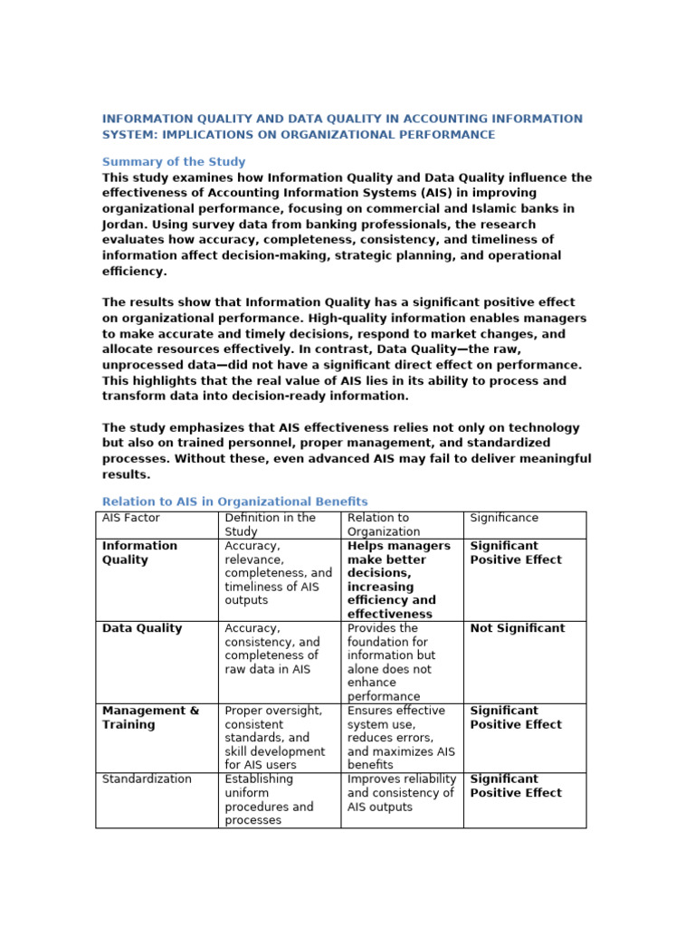 Impact of Information Quality on AIS Performance | PDF | Artificial ...