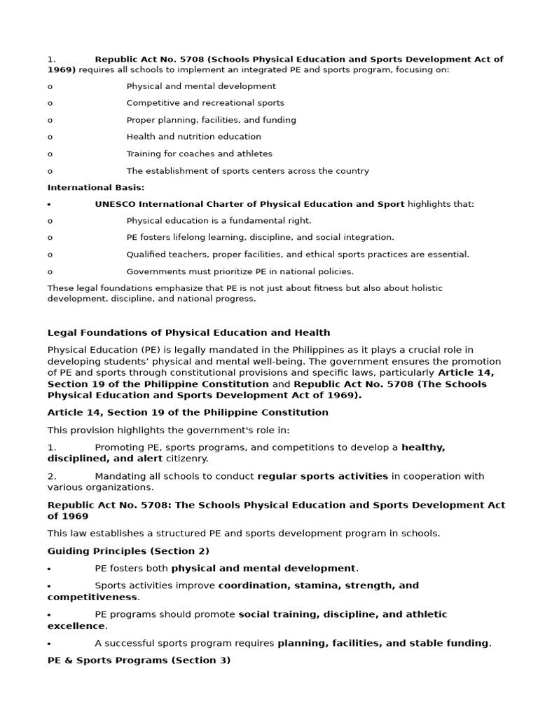 Legal Foundations of Physical Education | PDF | Physical Education | Sports