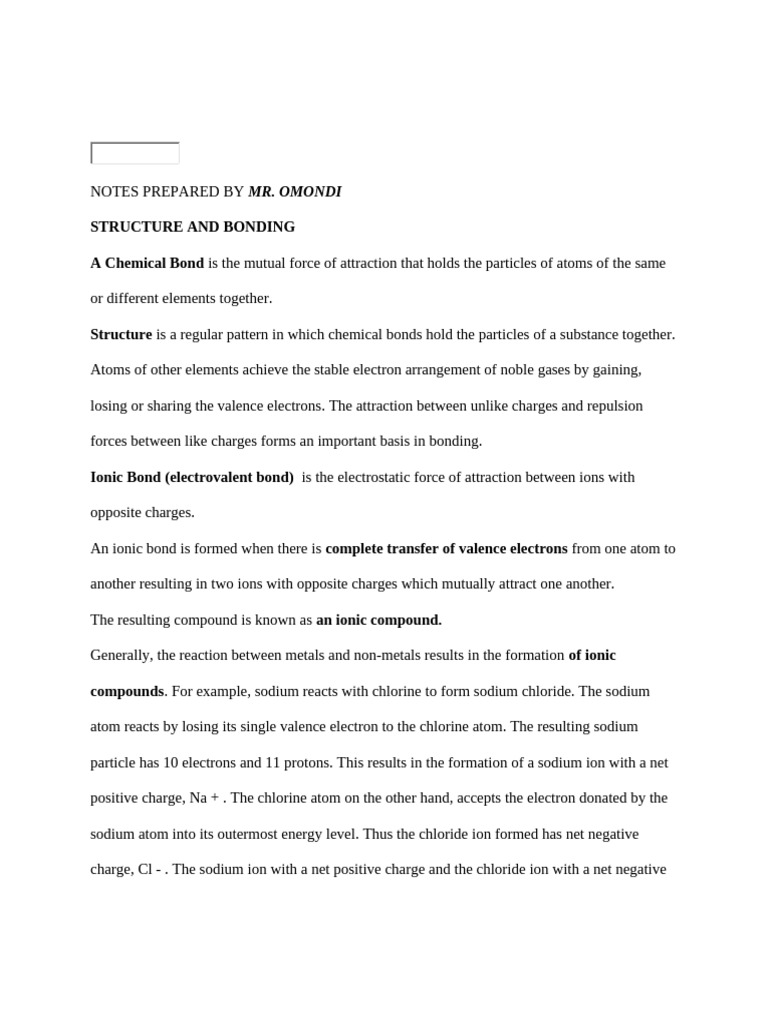 Structure and Bonding Notes | PDF | Ion | Chemical Bond