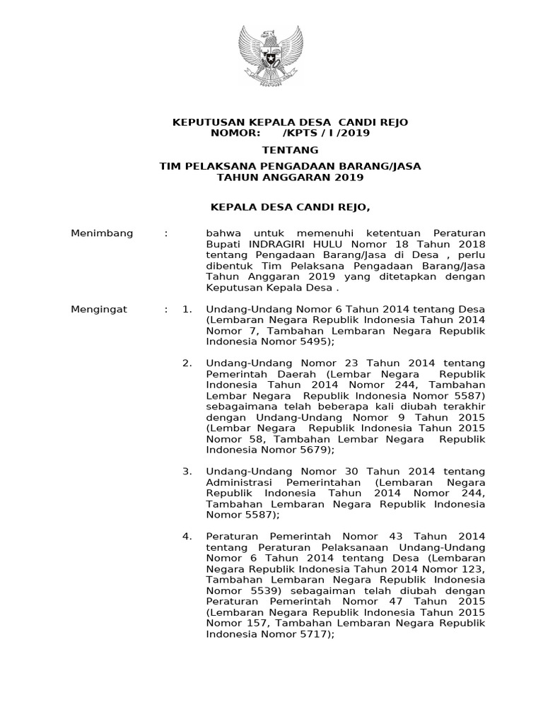 SK Tim Pelaksana Pengadaan Barang Dan Jasa | PDF