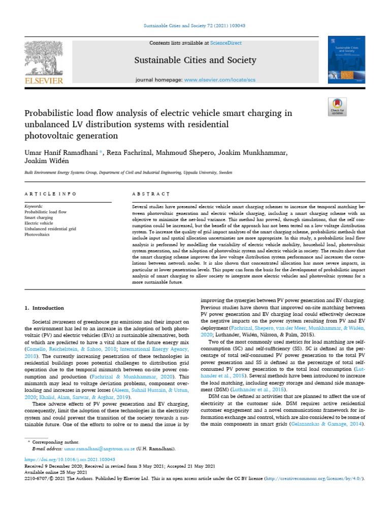 Probabilistic Load Flow for EV Charging | PDF | Photovoltaics ...