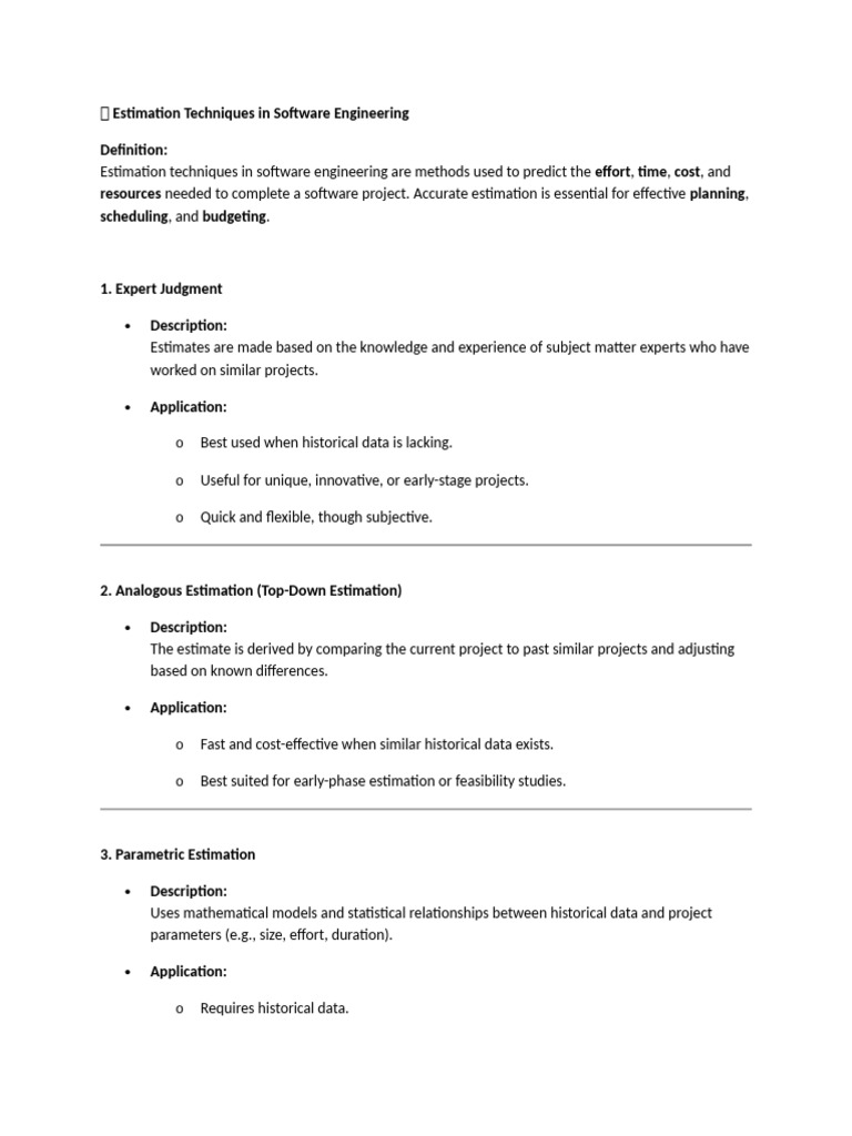 ? Estimation Techniques in Software Engineering | PDF | Object Oriented ...