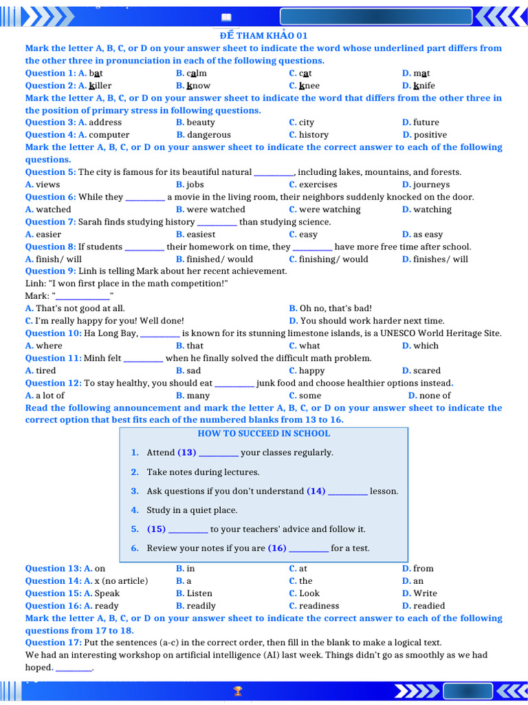 Pronunciation and Grammar Practice Test | PDF | English Language ...