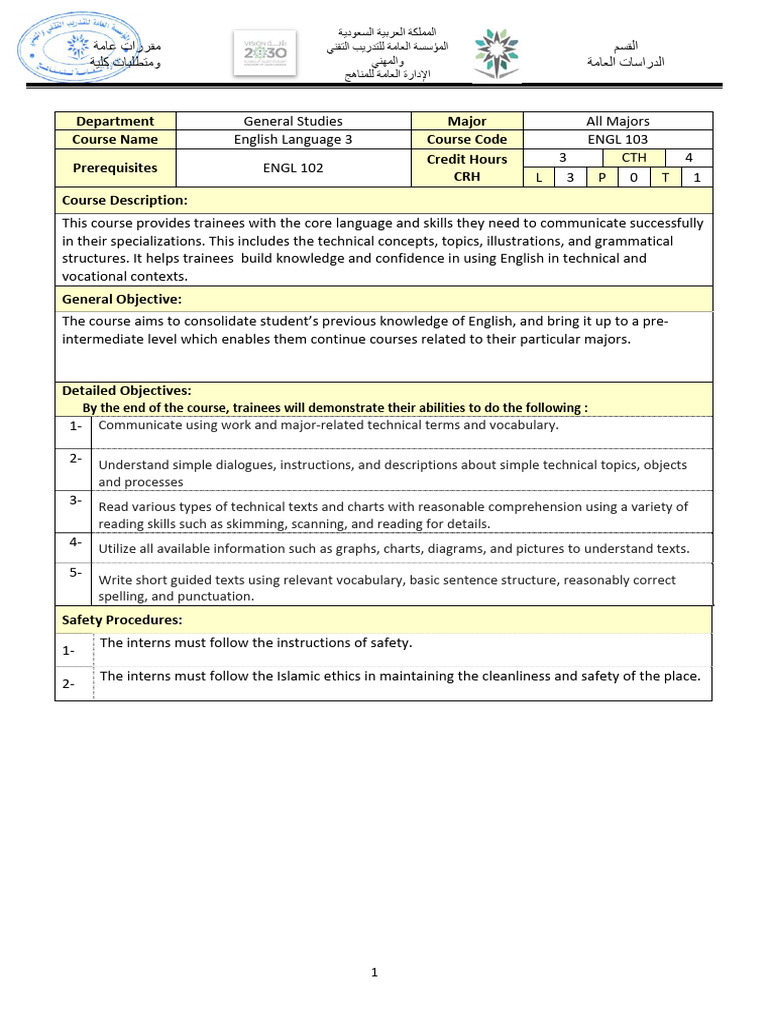 ENGL 103 Course Overview and Syllabus | PDF | Verb | Adjective