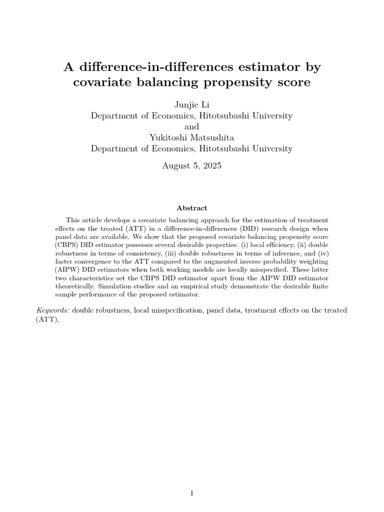 Covariate Balancing in DID Estimation | PDF | Estimator | Robust Statistics