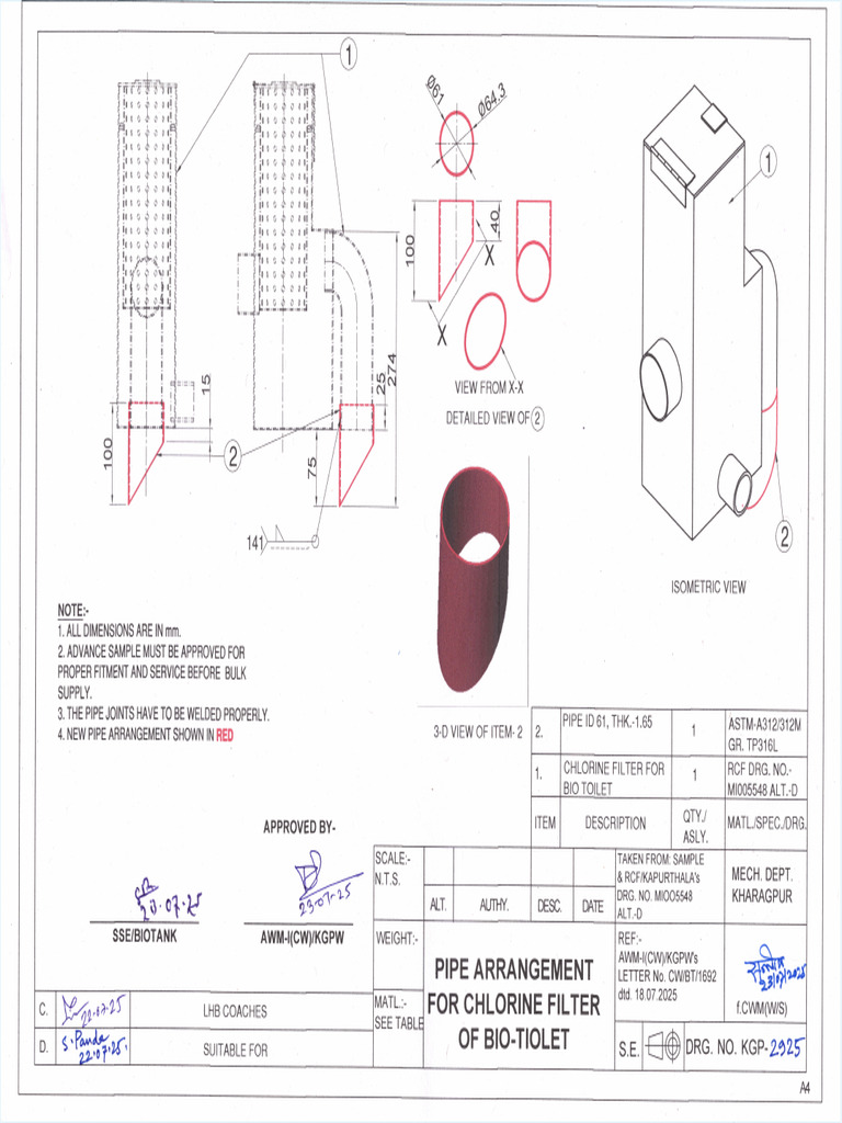 Kgp-drg-2925-A4 - (Pipe Arrangement For Chlorine Filter of Bio Toilet ...