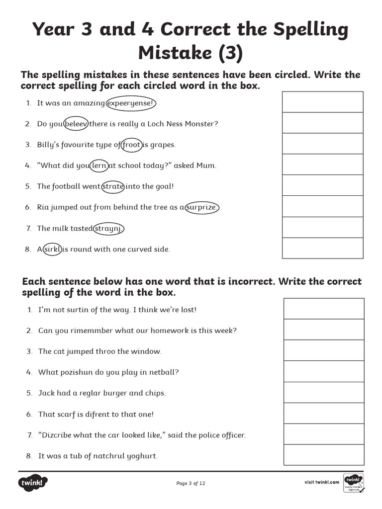 Spelling Correction (Practice Worksheet 3) | PDF