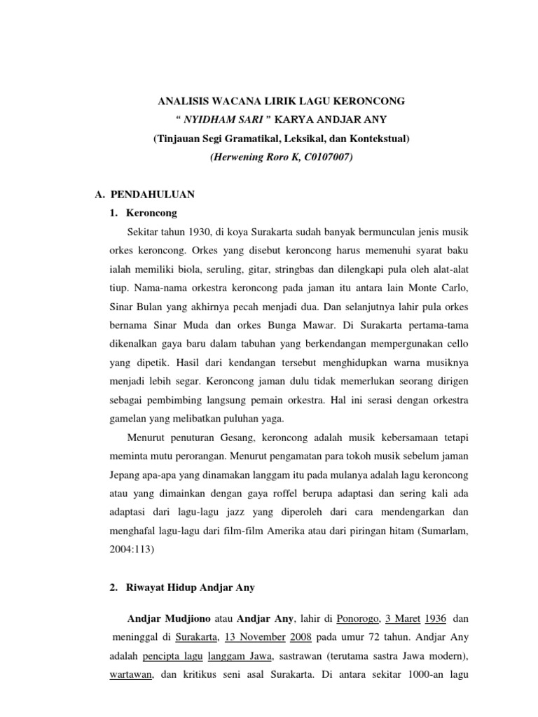 Analisis Wacana Lirik Lagu Keroncong