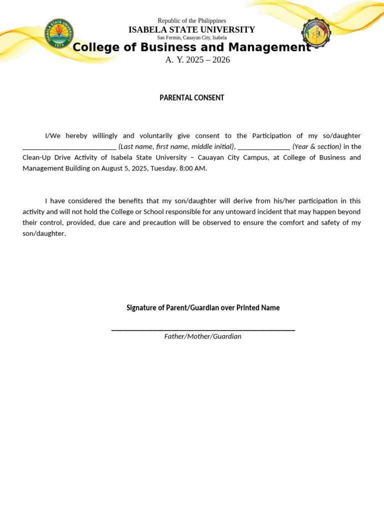 Parental Consent for Clean-Up Drive | PDF