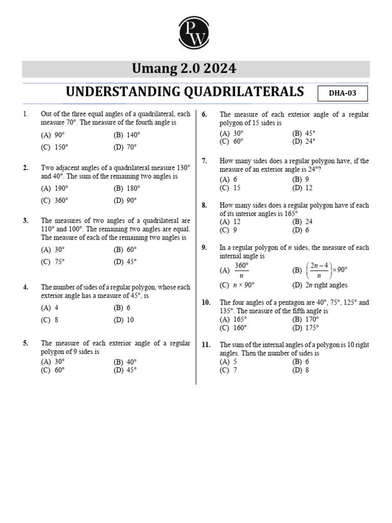Quadrilateral and Polygon Angle Problems | PDF | Chess | Chess Theory