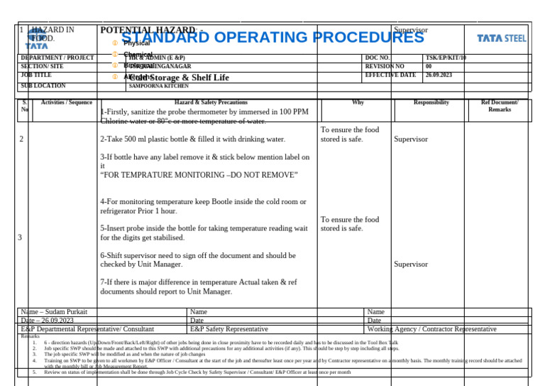 10. Cold Storage & Shelf Life SOP | PDF | Water