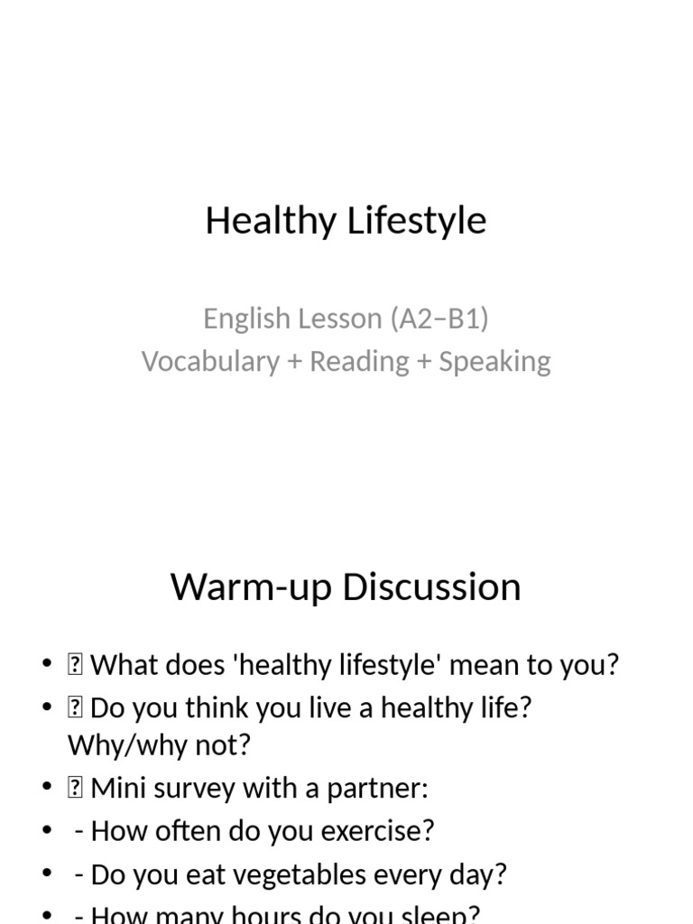Healthy Lifestyle Lesson A2 B1 | PDF | Healthy Diet | Determinants Of ...