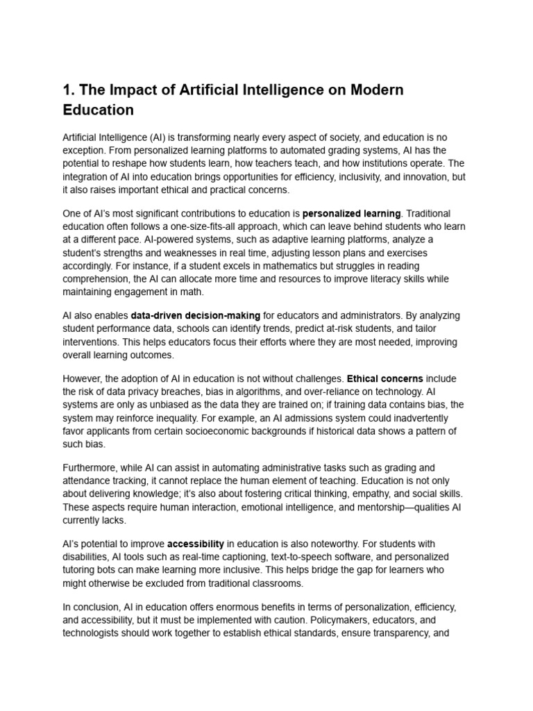 The Impact of Artificial Intelligence On Modern Education | PDF ...