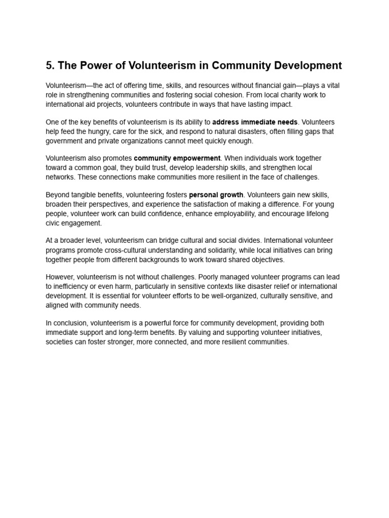 The Power of Volunteerism in Community Development | PDF