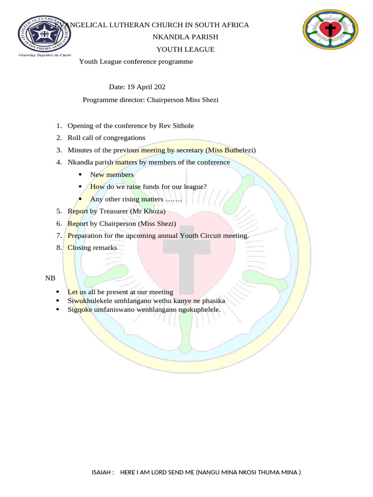 Youth League Conference Programme | PDF