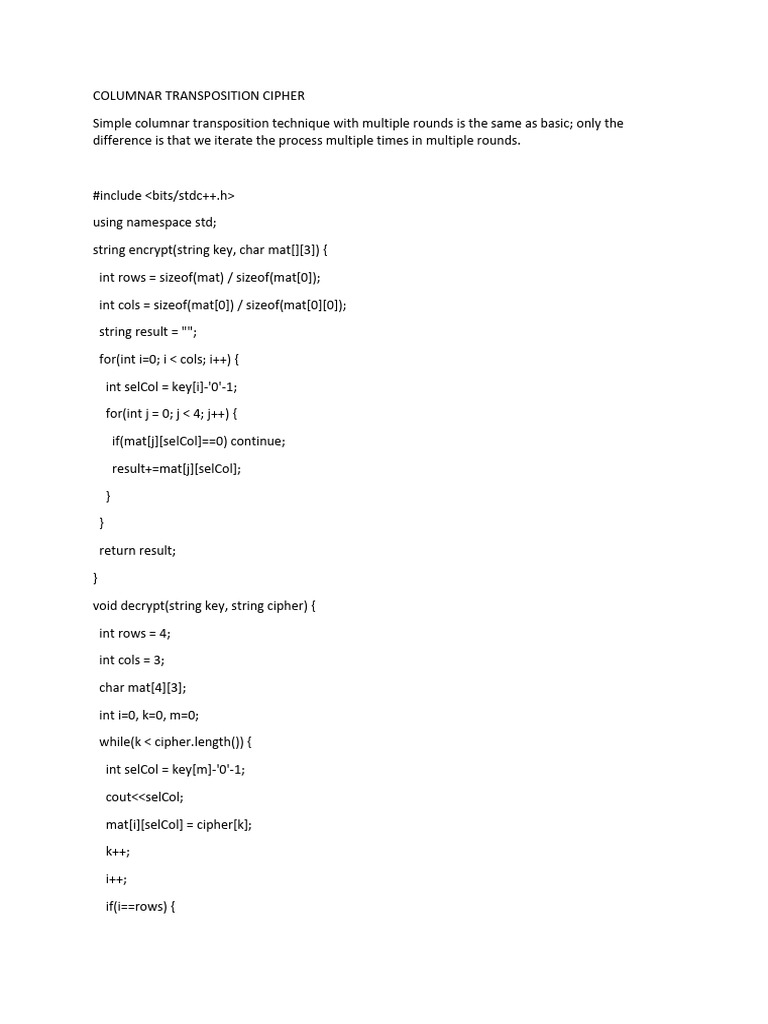 Columnar Transposition Cipher Explained | PDF