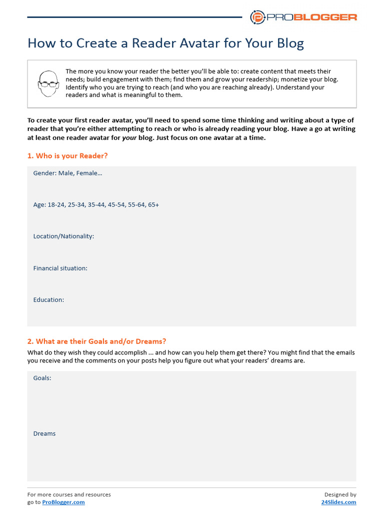 ProBlogger Avatar Worksheet | PDF | Blog | Communication