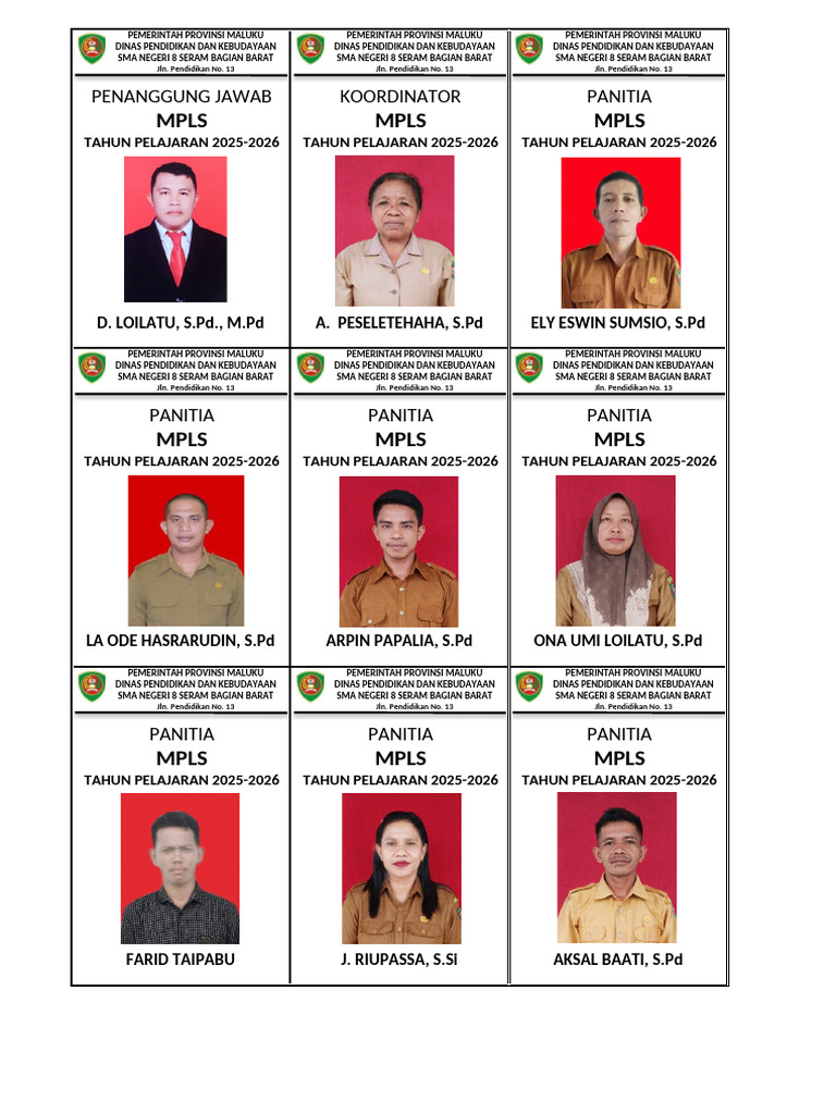 Kartu Panitia MPLS 2025-2026 | PDF