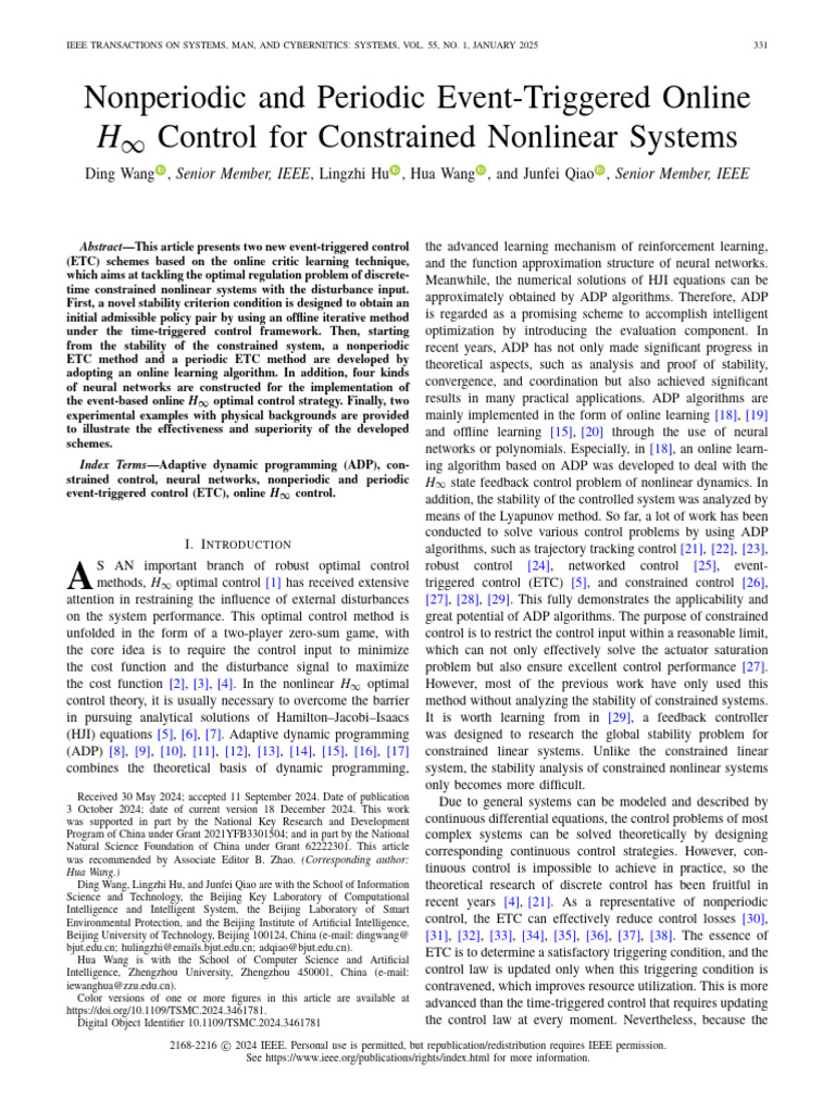 Event-Triggered H∞ Control for Nonlinear Systems | PDF | Control Theory ...