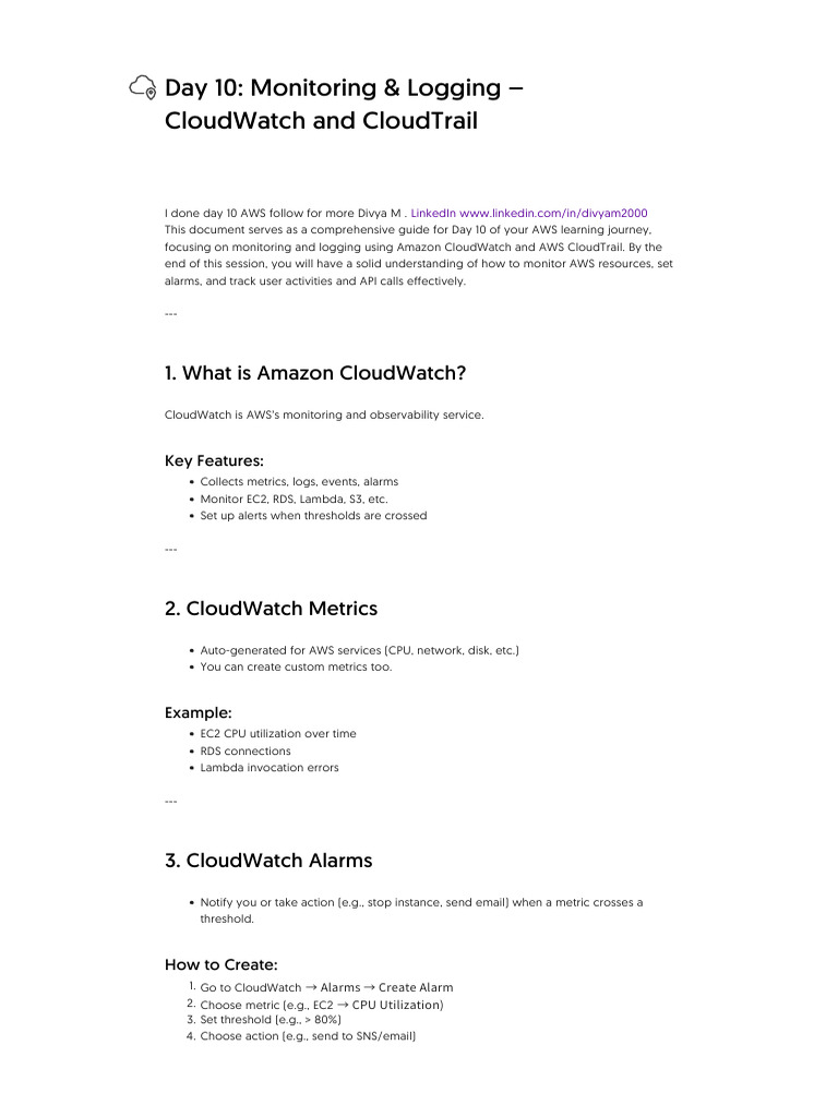 AWS Monitoring with CloudWatch & CloudTrail | PDF | Cyberspace | Cloud ...