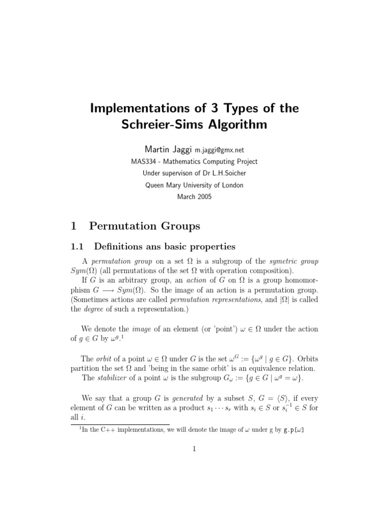 Implementing the Schreier-Sims Algorithm | PDF