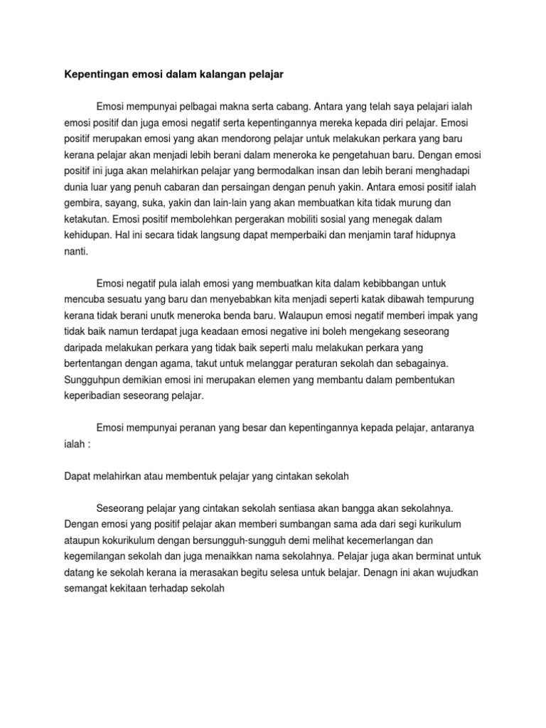 Kepentingan Emosi Dalam Kalangan Pelajar Falsafah Pdf