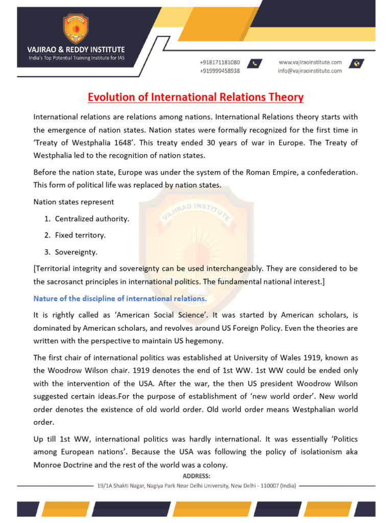 Evolution of International Relations Theory | PDF | New World Order ...