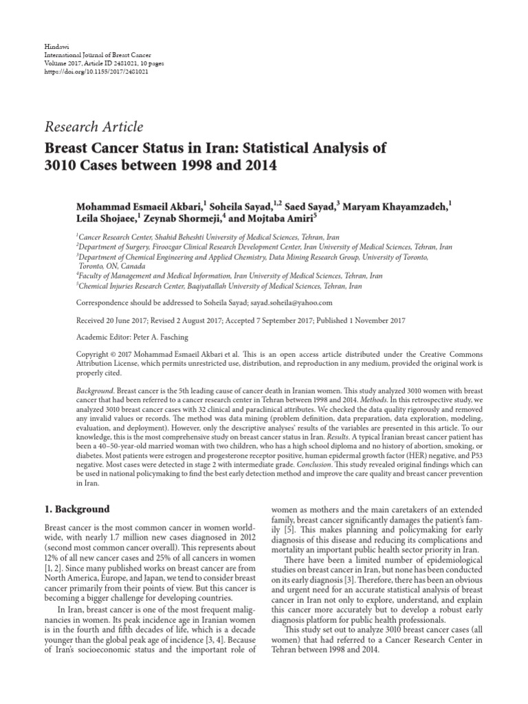 Breast Cancer Analysis in Iran (1998-2014) | PDF | Breast Cancer | Cancer