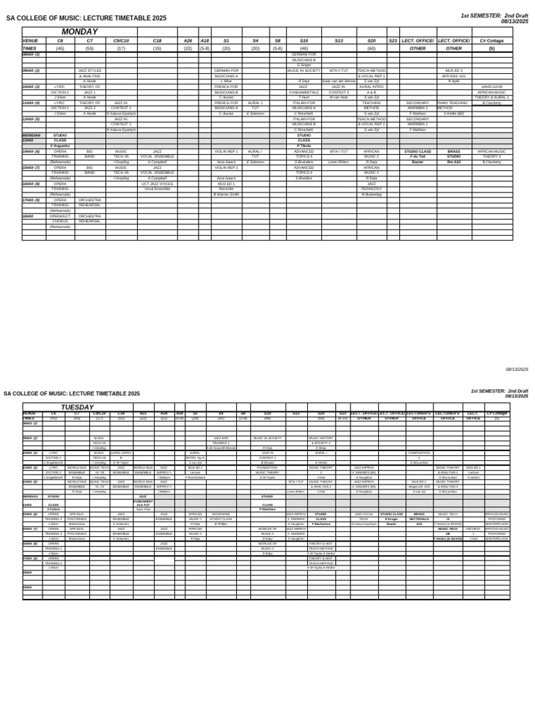 SACM Second Semester 2025 Timetable Draft 1 24 July | PDF | Music ...