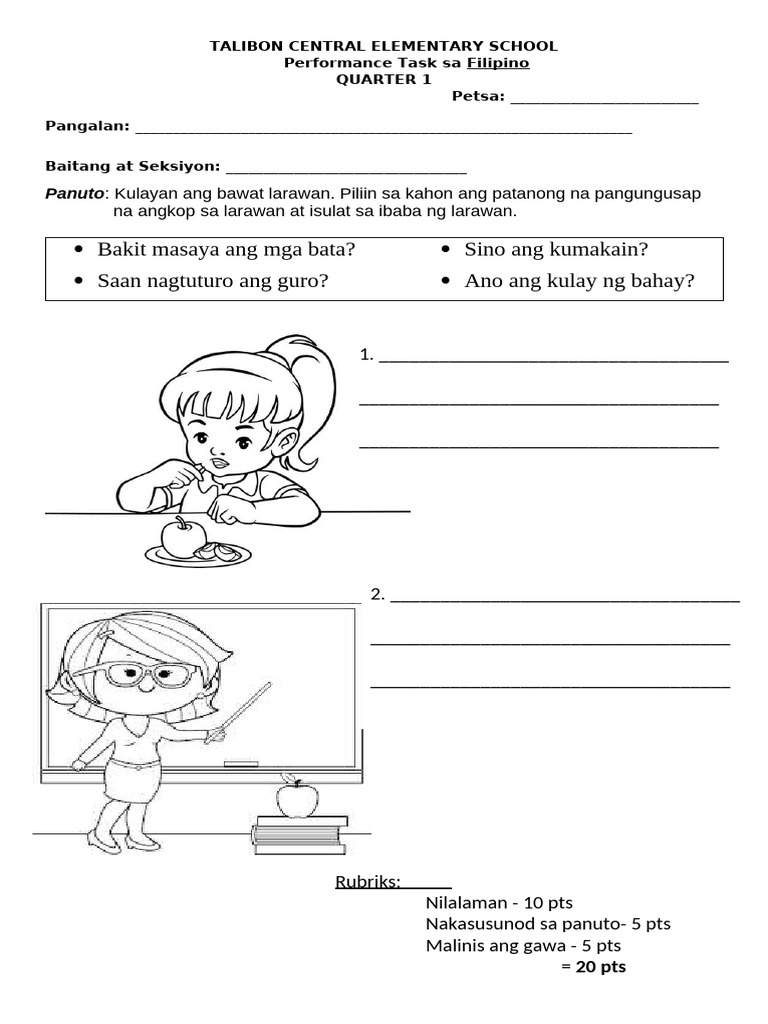 Filipino - Performance Task - Patanong Na Pangungusap | PDF