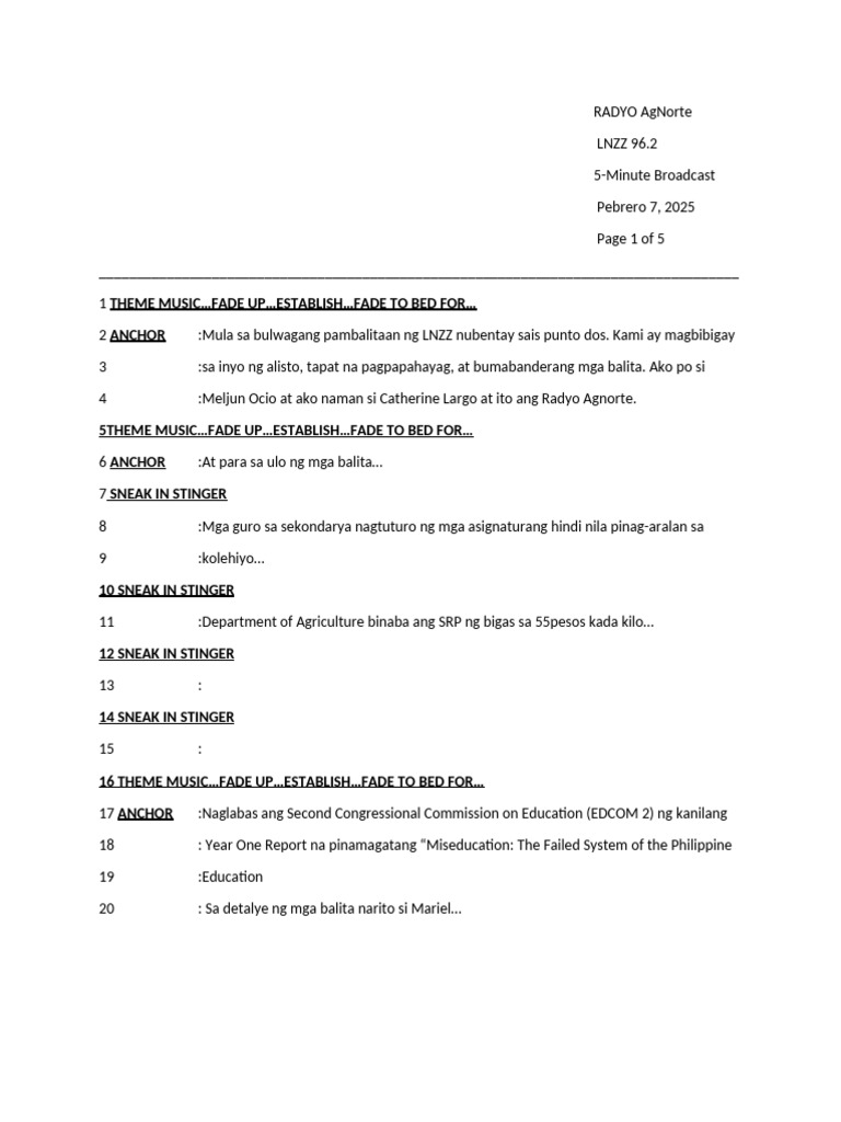 Radyo Kidlat Script | PDF