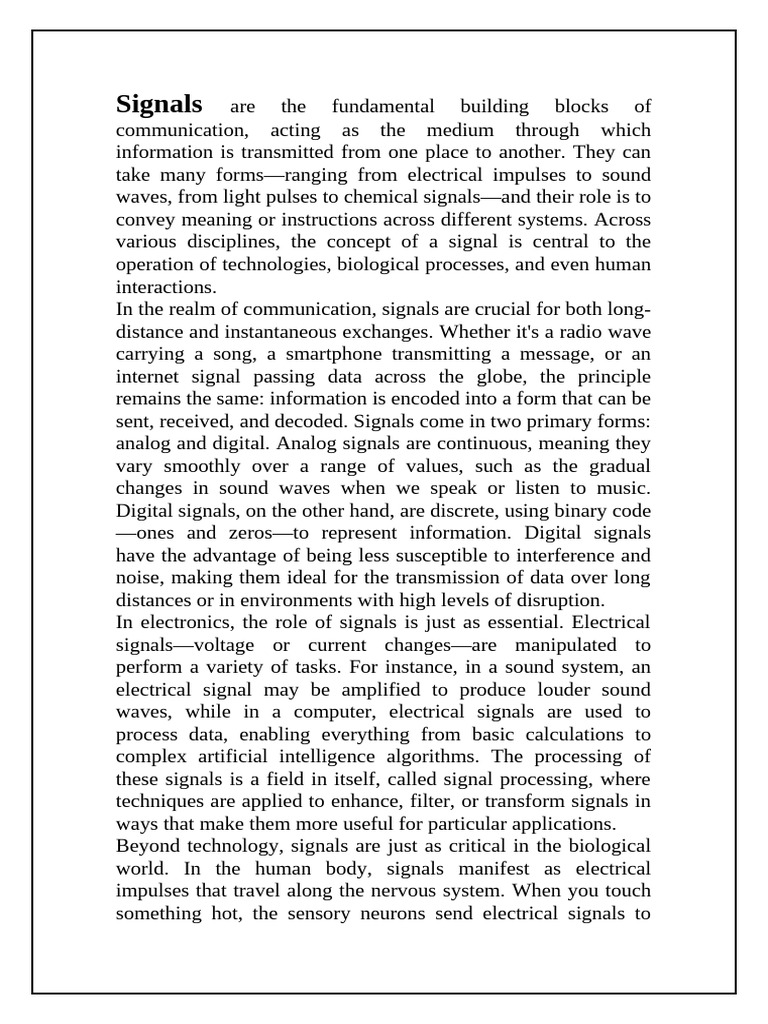 Understanding Signals: Types and Functions | PDF | Analogue Electronics ...