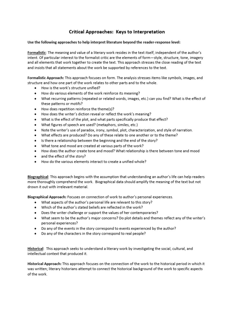 Literary Interpretation Approaches Guide | PDF | Unconscious Mind ...