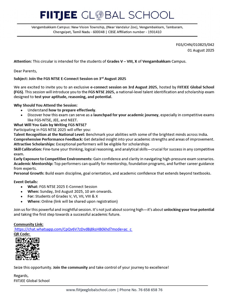 FGS NTSE 2025 E-Connect Session Invite | PDF | Behavior Modification ...