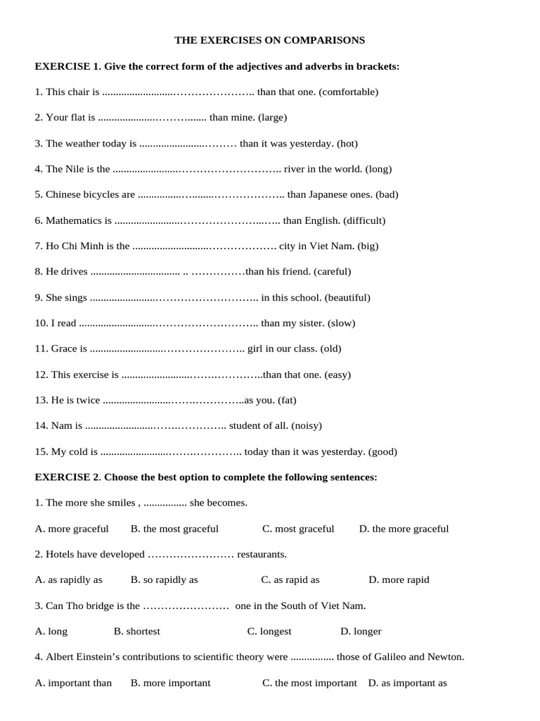 Exercises on Adjective Comparisons | PDF | Chess | Chess Theory
