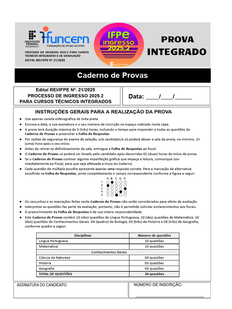 Prova IFPE 2025.2: Instruções e Questões | PDF | Aquecimento global e ...