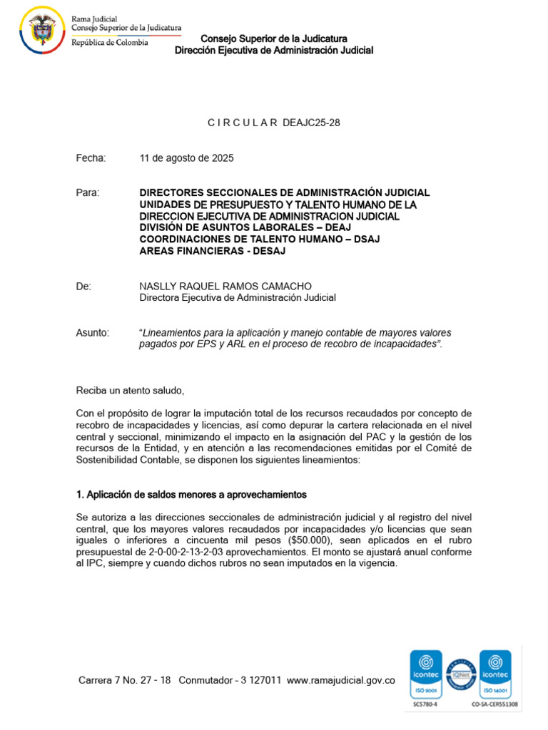 Lineamientos sobre recobro de incapacidades | PDF | Presupuesto