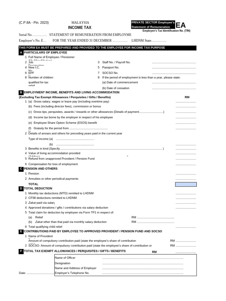 Malaysia EA Form Guidelines 2023 | PDF | Employee Benefits | Employment
