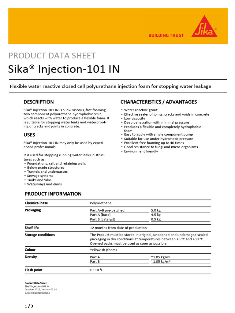 Sika Injection-101 Data Sheet | PDF | Concrete | Viscosity