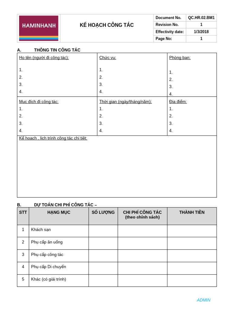 Ke Hoach Cong Tac - FINAL | PDF