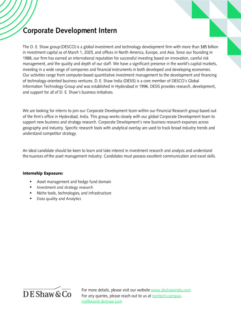 JD - Corp Dev Intern - D.E. Shaw | PDF